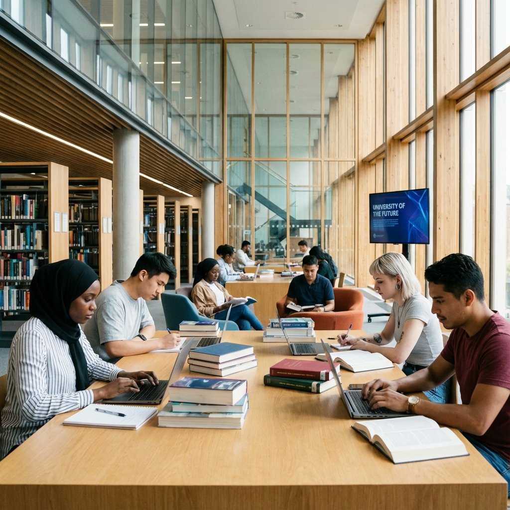 Students studying in library